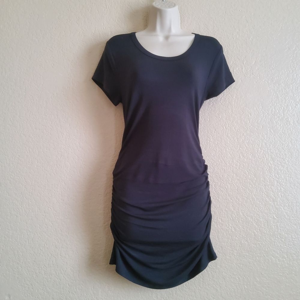 Mini Ruched Black Jersey Knit Dress New